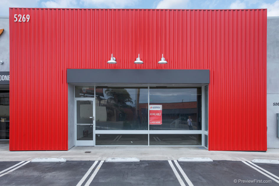 Vibrant red facade of exterior redesign