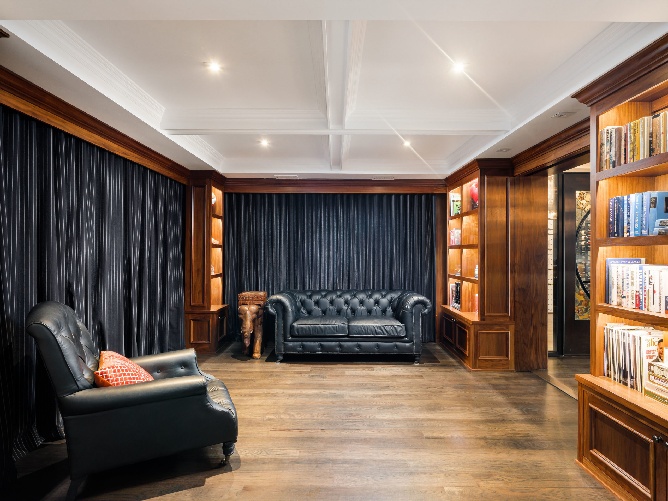 secret library room with black curtains